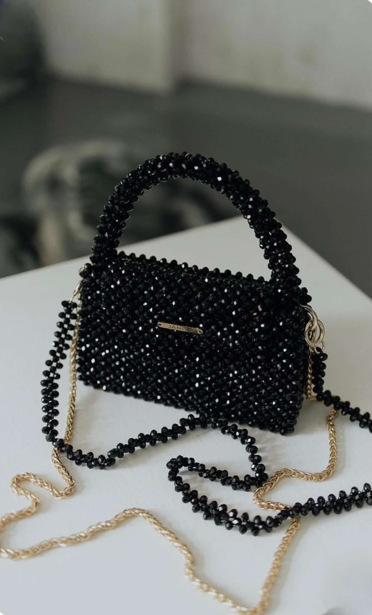 کیف مجلسی زنانه دستی و دوشی مرواریدی تراشه رنگ مشکی