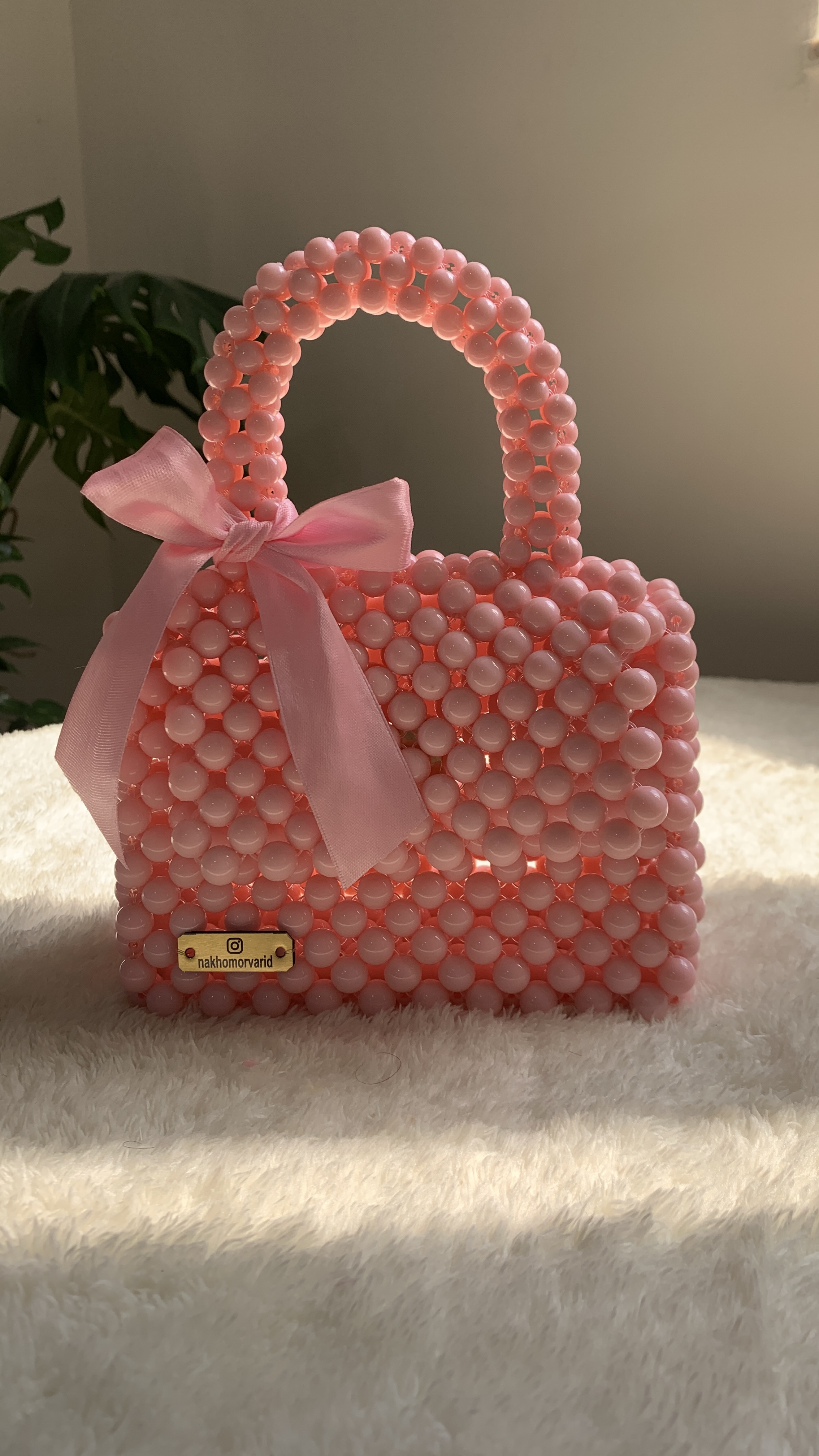 کیف دستی دخترانه رنگ صورتی جنس مروارید