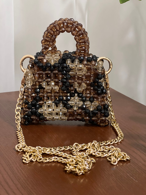 کیف پلنگی مینی مهرهای دستی و دوشی دستباف